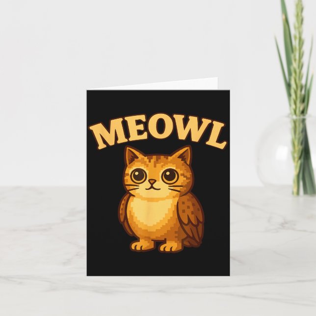 Cartão Meowl - Funny Meow Cat Owl Brainrot Meme Teen Kids (Frente)