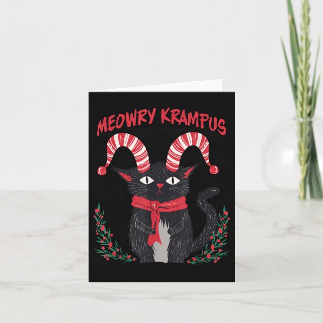 Cartão Meowry Krampus Funny Krampus Is Coming To Town Cat (Frente)