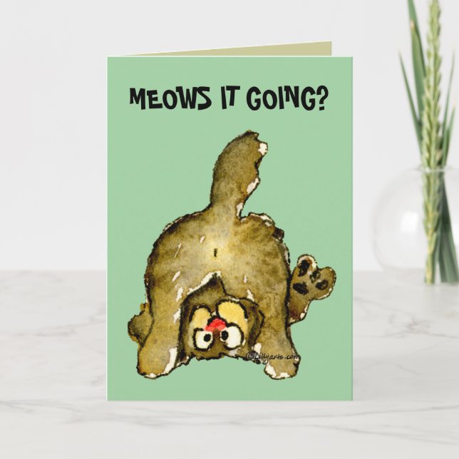 Cartão Meows it Going? Cartoon Cat Greeting Card (Frente)