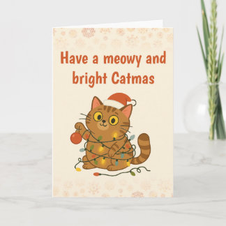Cartão Meowy and Bright christmas Folded Greeting Card