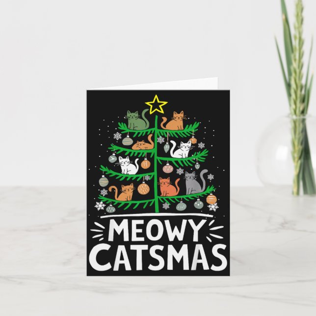Cartão Meowy Catmas Cat Christmas Tree Xmas Funny Santa C (Frente)