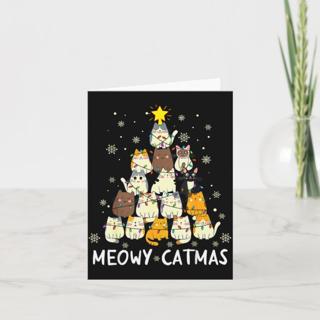 Cartão Meowy Catmas Cat Christmas Tree Xmas Girls Boys Fu (Frente)