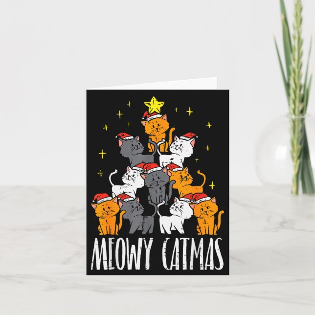 Cartão Meowy Catmas Cat Christmas Tree Xmas Pajamas Pjs W (Frente)