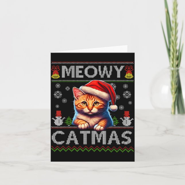 Cartão Meowy Catmas Cat Santa Christmas Kitten Xmas Ugly  (Frente)