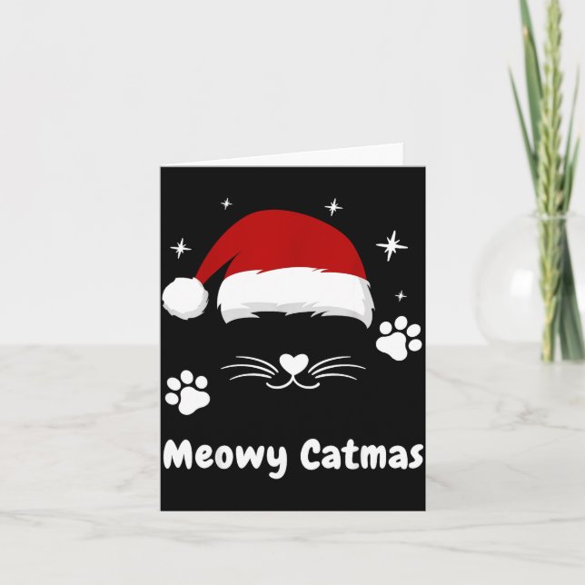 Cartão Meowy Catmas Cute Kitten Cats Santa Hat Christmas  (Frente)