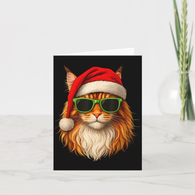 Cartão Meowy Catmas Santa Hat Maine Coon Cat Christmas Pa (Frente)