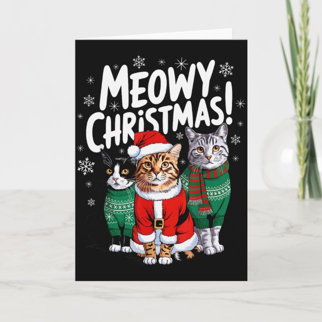 Cartão Meowy Christmas Funny Cat Christmas Holiday Xmas S (Frente)