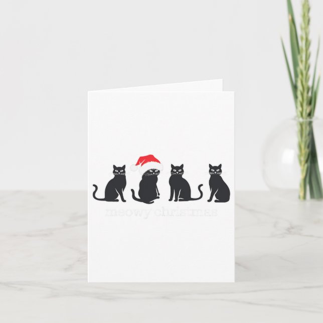 Cartão Meowys Natal Gato Preto Chapéus de Papai Noel Pres (Frente)