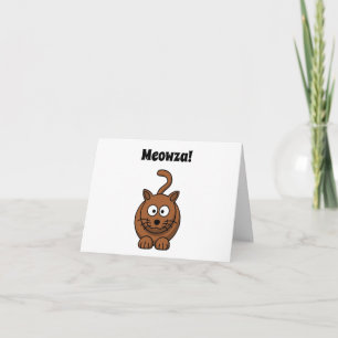 Cartão Meowza! Design de Cartoon de Gatinho Castanho Engr
