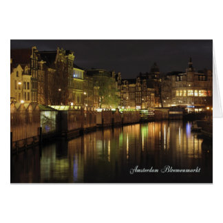 Cartão Mercado de Flores de Amsterdã à Noite