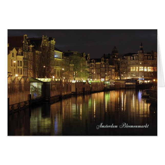 Cartão Mercado de Flores de Amsterdã à Noite (Frente horizontal)