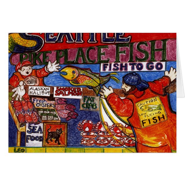 Cartão Mercado de peixes de Seattle (Frente Horizontal)
