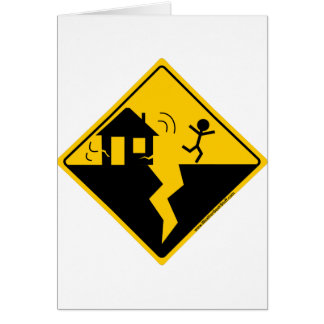 Cartão Mercadoria e roupa do aviso do terremoto