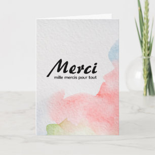Cartão Merci Mille Mercis Aquarela Francês Obrigado