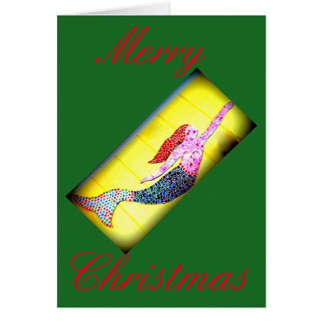 Cartão Mereia mosaica vermelha e verde Feliz Natal (Frente)