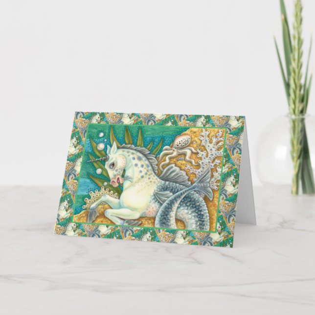 Cartão MERHORSE E OCTOPUS BRANCO, Vazio UNICORN FANTASY (Frente)