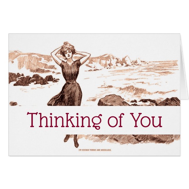 Cartão Mermaid Beach Gibson Girl Victorian Antiguidade (Frente Horizontal)