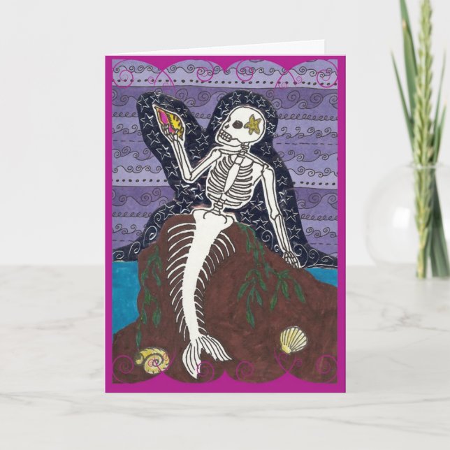 Cartão Mermaid do Dia de Los Muertos (Frente)