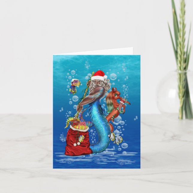 Cartão Mermaid Santa Claus (Frente)