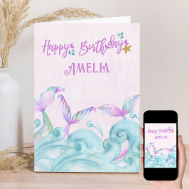 Cartão Mermaid Tail Ocean Waves Personalized Birthday