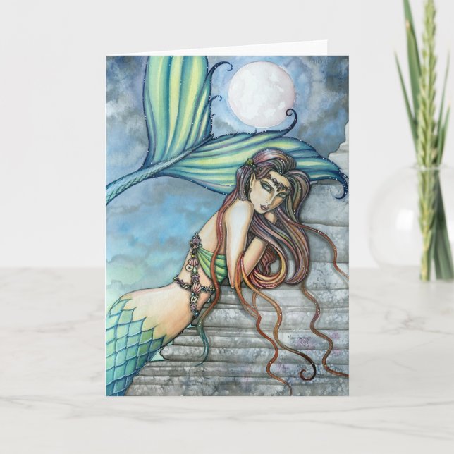 Cartão Mermaid Watercolor de Molly Harrison (Frente)