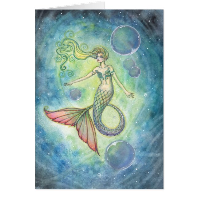 Cartão Mermaid Watercolor de Molly Harrison (Frente)