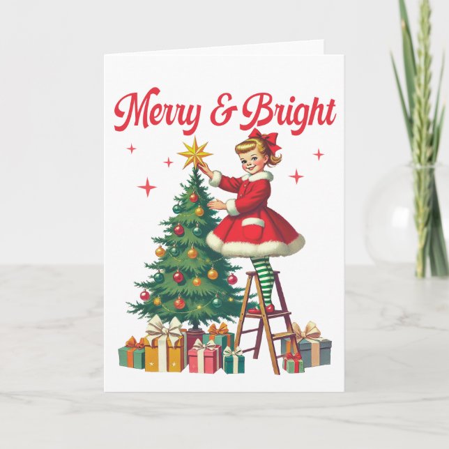 Cartão Merry and Bright - vintage christmas (Frente)