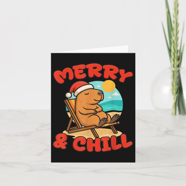 Cartão Merry And Chill Capybara _ Funny Cute Capybara San (Frente)