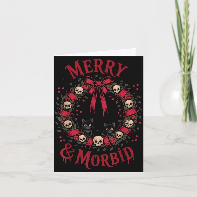 Cartão Merry And Morbid Christmas Funny Cute Cats Goth Cr (Frente)