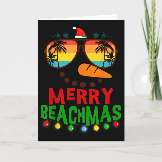 Cartão Merry Beachmas Trocal Christmas Hawaii Snowman Bea (Frente)