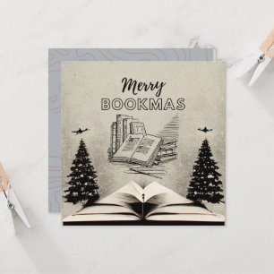 Cartão Merry Bookmas   Amante de Livros de Natal V