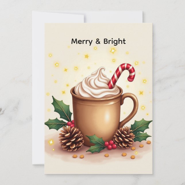 Cartão Merry & Bright Christmas Coffee (Frente)