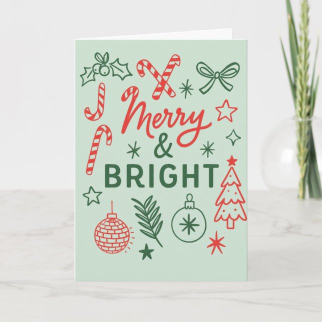 Cartão Merry & Bright Vintage Holiday Card (Frente)