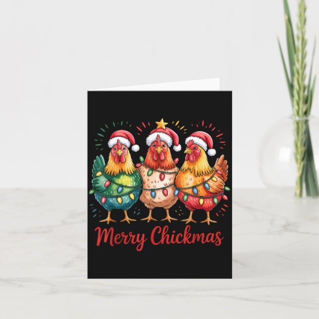 Cartão Merry Chickmas Christmas Chicken Santa Hat Chicken (Frente)