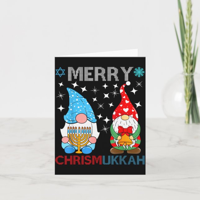 Cartão Merry Chrismukkah Funny Gnomes Christmas And Hanuk (Frente)