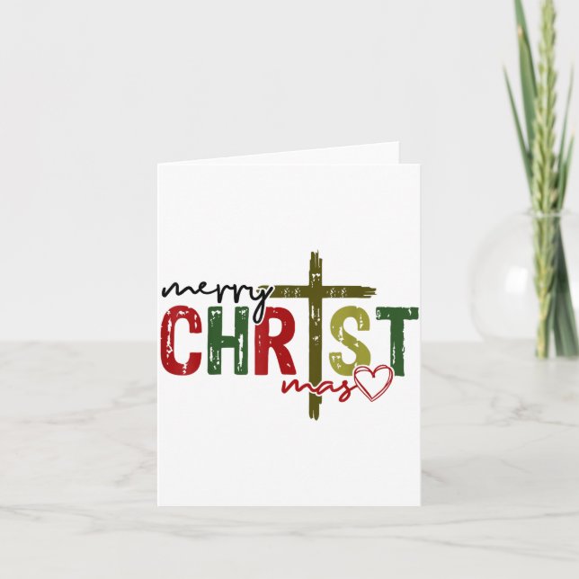 Cartão Merry Christ Mas Faith Cross Religious Christmas Q (Frente)