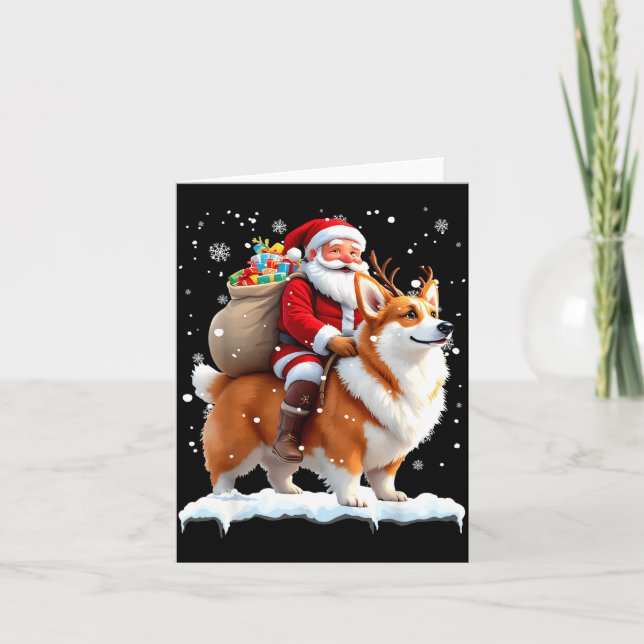Cartão Merry Christmas 2025 Santa Riding Corgi Dog Xmas  (Frente)