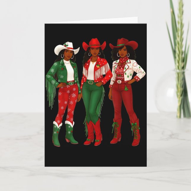 Cartão Merry Christmas African American Afro Cowgirl West (Frente)