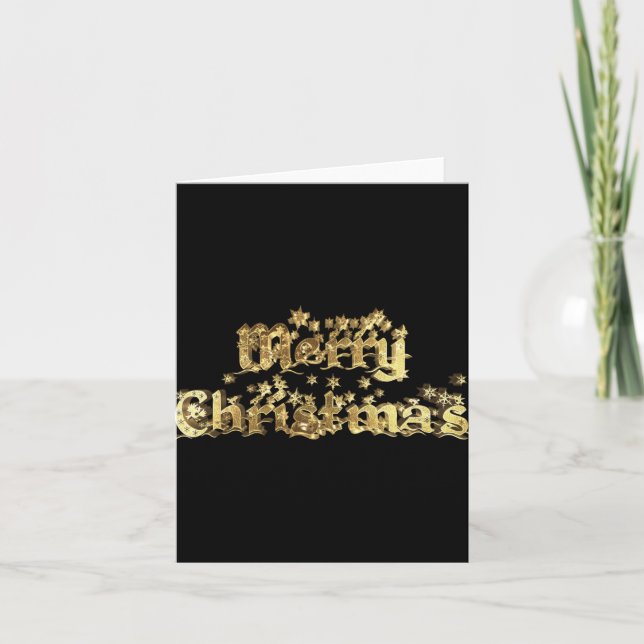 Cartão Merry Christmas Black And Gold Stars Tygraphy T Sh (Frente)