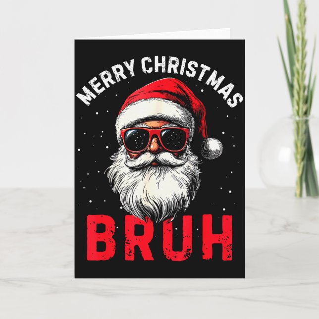 Cartão Merry Christmas Bruh Funny Santa Claus Retro Men W (Frente)