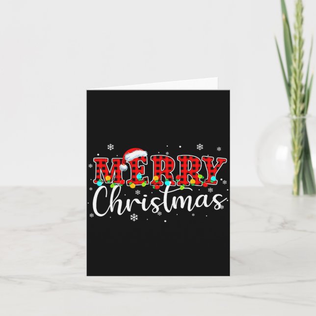 Cartão Merry Christmas Buffalo Plaid Red Santa Family Xma (Frente)