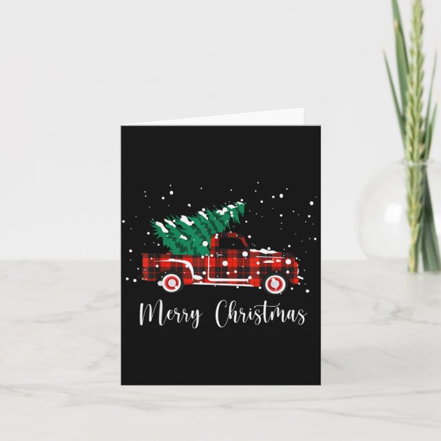 Cartão Merry Christmas Buffalo Truck Tree Red Plaid  (Frente)