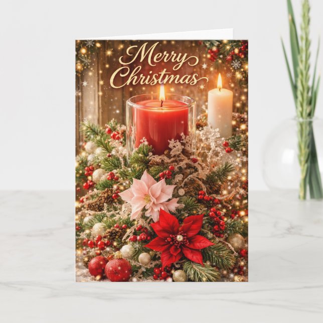Cartão Merry Christmas Candlelight Holiday Greeting (Frente)