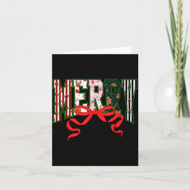 Cartão Merry Christmas Coquette Bow Xmas Family Pajamas H (Frente)