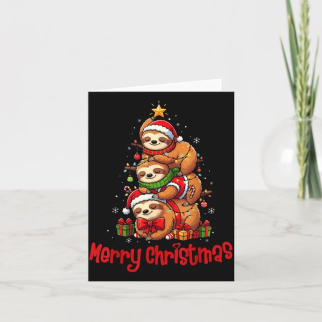 Cartão Merry Christmas Cute Sloth Santa Hat Slothmas Anim (Frente)