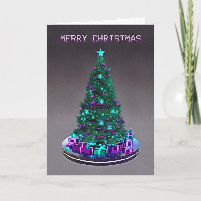 Cartão Merry Christmas. Decorated tree with gifts (Frente)