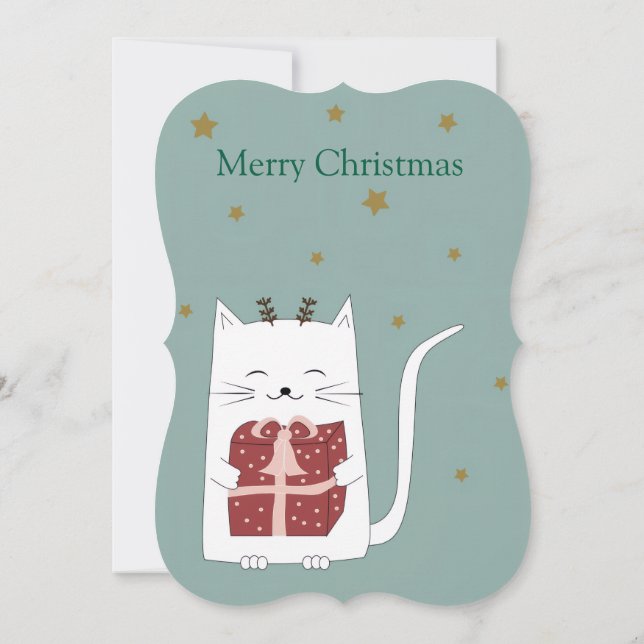 Cartão Merry Christmas Flat Greeting Card Cat (Verso)