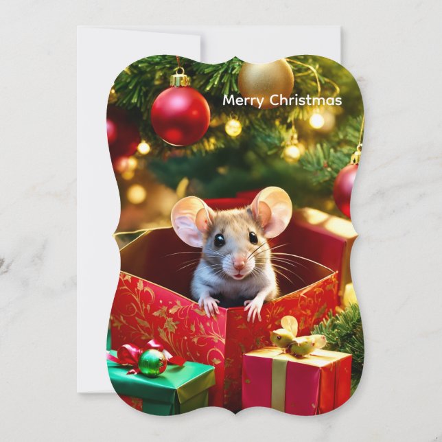 Cartão Merry Christmas Flat Greeting Card Mouse  (Verso)