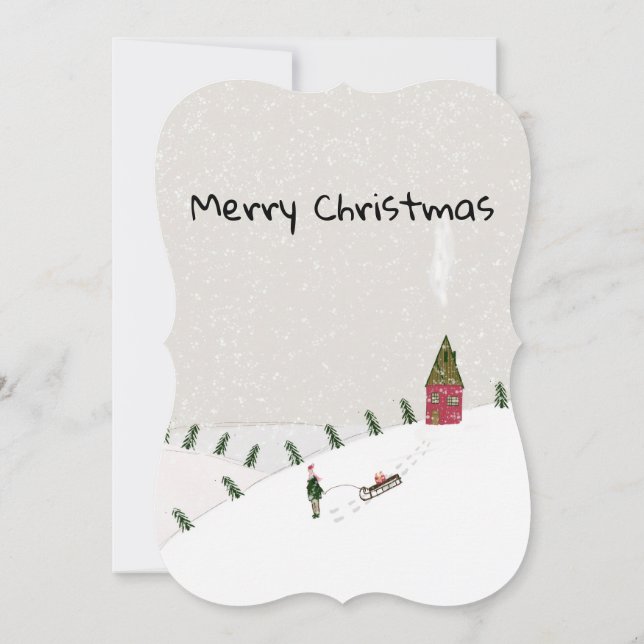 Cartão Merry Christmas Flat Greeting Card Snow (Verso)