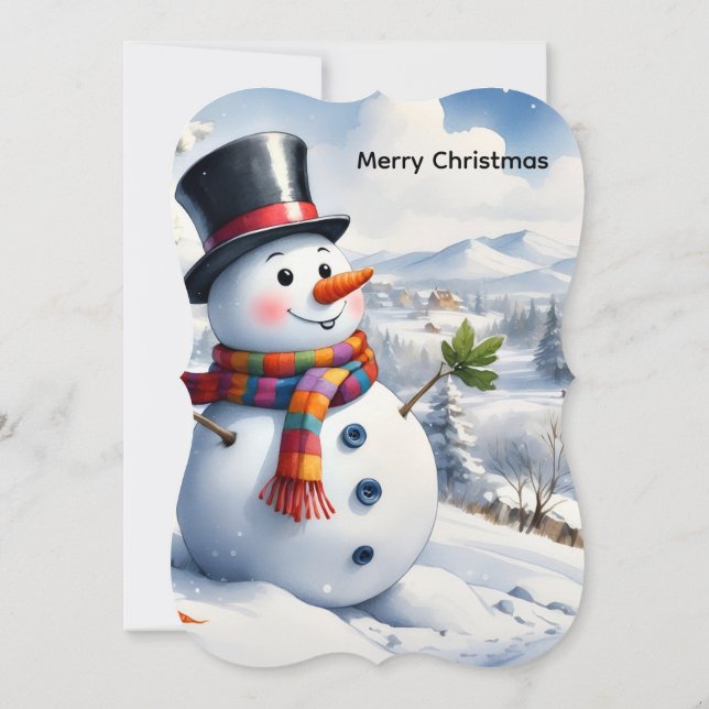 Cartão Merry Christmas Flat Greeting Card Snowman (Verso)